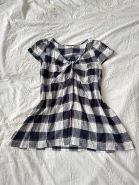 Chez Toi Y2K Navy Gingham Coquette Blouse One Size